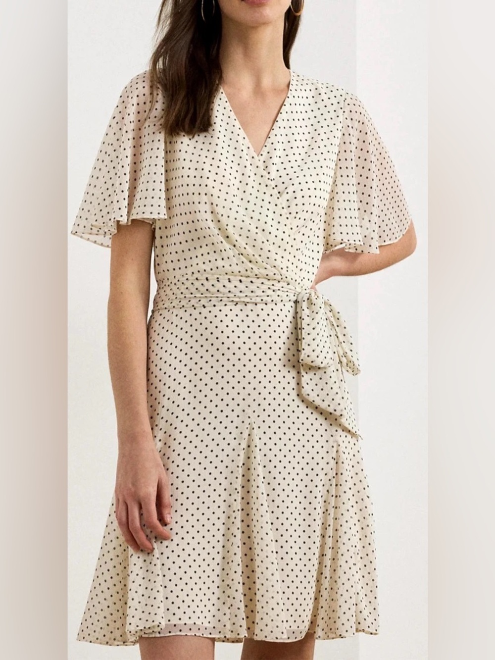 Lauren Ralph Lauren Polka-Dot Georgette Surplice Dress Size 14
